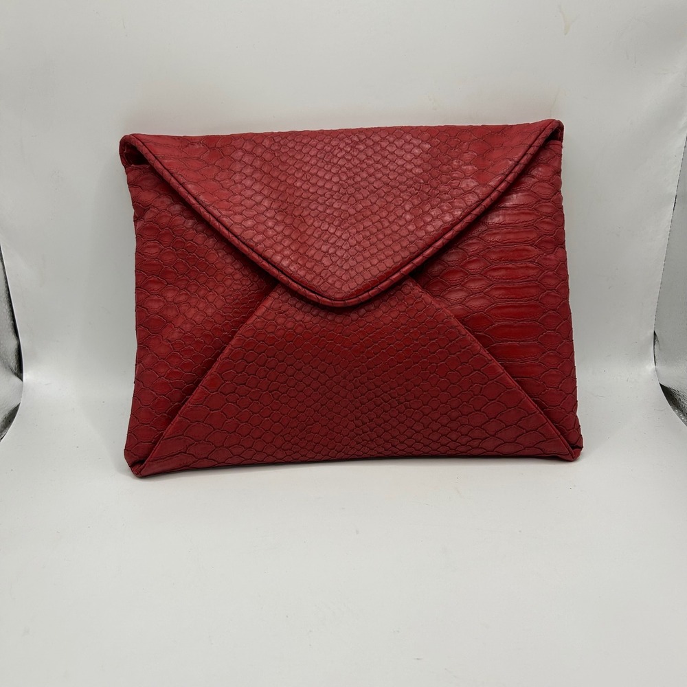 Kate Landry Red Faux Snakeskin Envelope Clutch Shoulder Bag